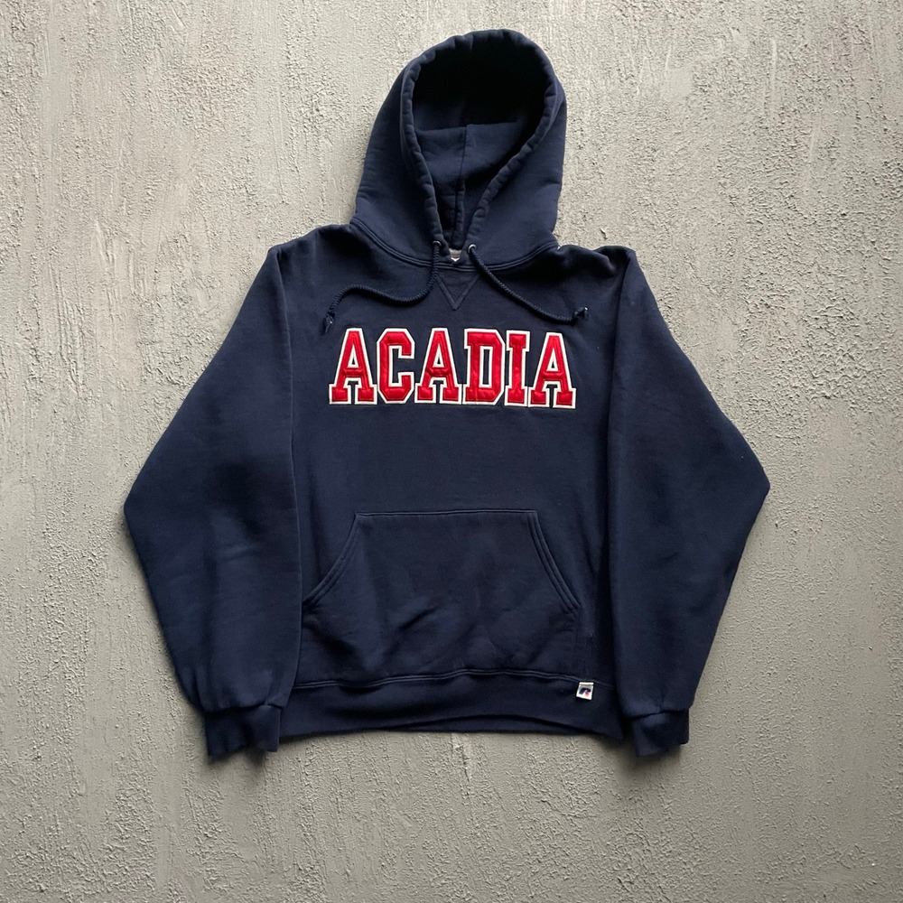 Vintage Acadia University Hoodie Small Navy Blue 2000s Russell Athletic